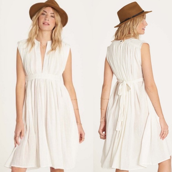 Billabong Secret Lives Dress White Tie Waist Size Small - Picture 2 of 10